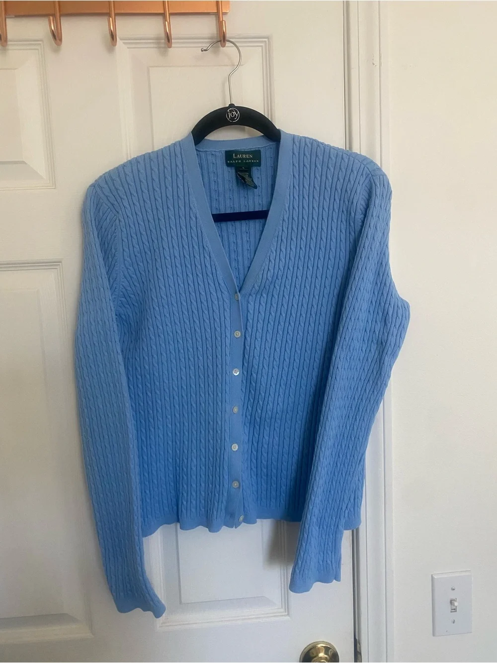 Ralph Lauren Sky Blue Cable-Knit V-Neck Cardigan